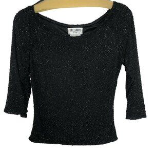 Brilliante By JA Black Beaded Holiday Evening 3/4 Sleeve Top Womens Size S